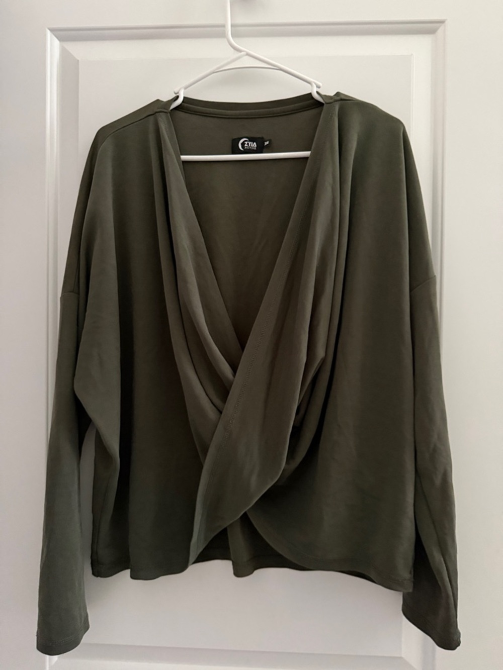 ZYIA Olive Drape Front Long Sleeve Top